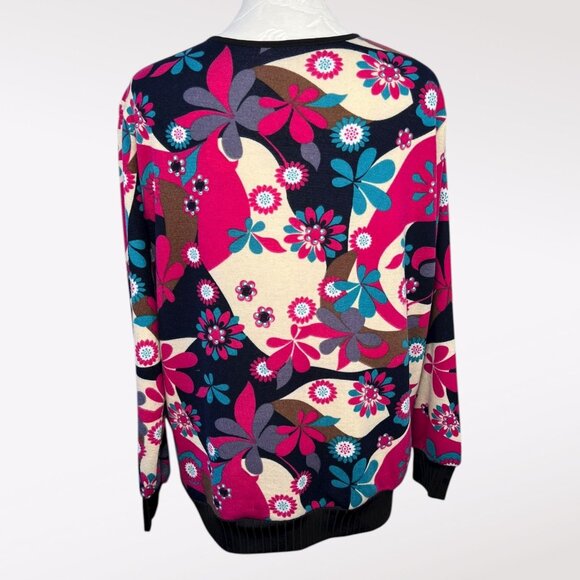 Vintage Floral Print Retro Pullover Top 3/4 Sleeve Keyhole Neck Size Medium - Picture 4 of 8